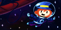 A drawing depicting Hat Kid on a spacewalk.