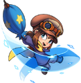 Art from the game's manual depicting Hat Kid using the scrapped Thor's Cap spin ability.