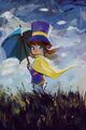 Hat Kid with an umbrella. (This is a parody of "Woman with a parasol" by Claude Monet.)